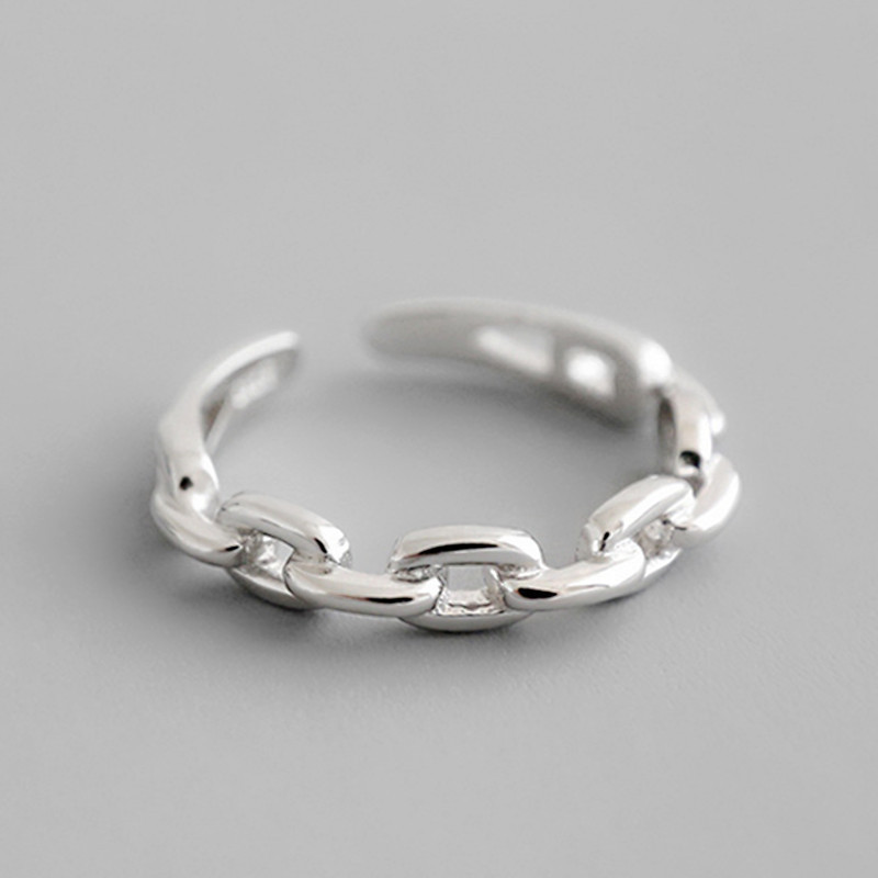 Statement Cocktail Ring - 925 Sterling Silver Cuba Chain Opne