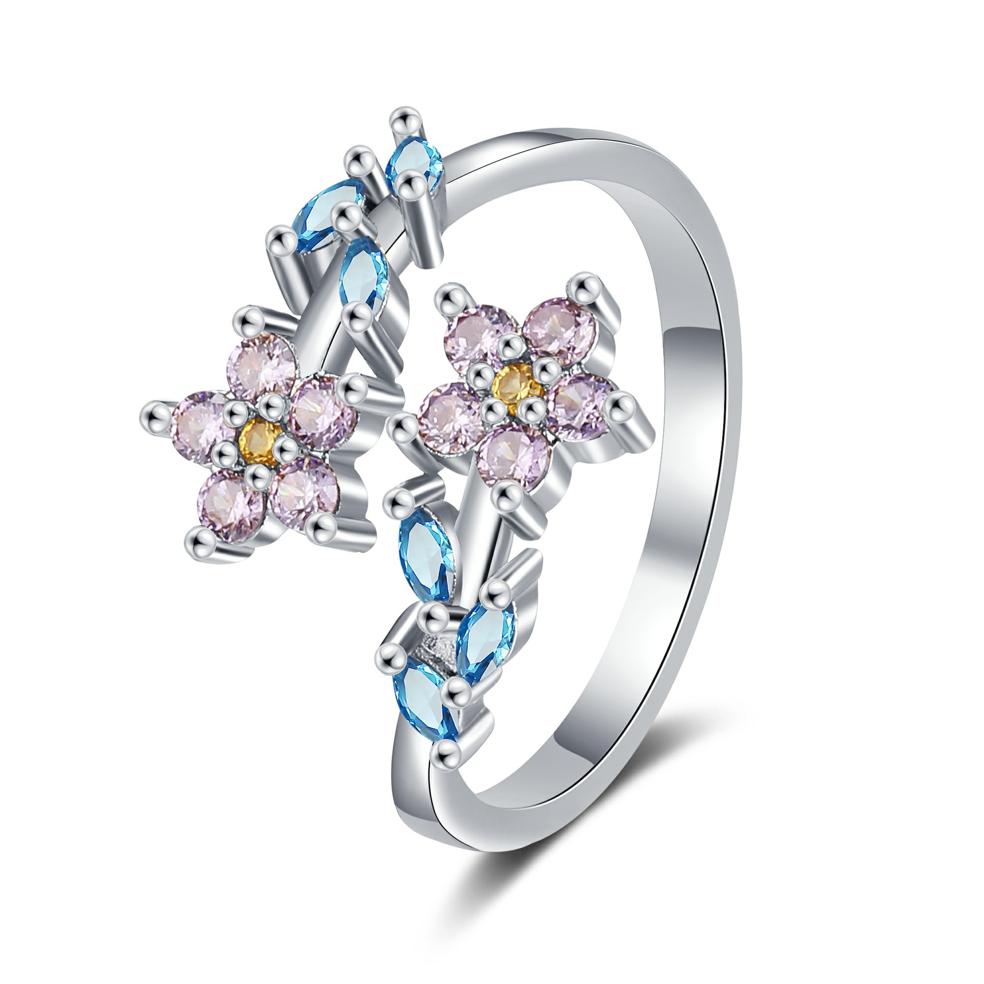 Statement Cocktail Ring - 925 Sterling Silver Flower Leaf Rings
