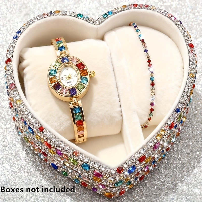 Jewels On Watches - 2pcs Elegant Colorful Rhinestone Women Quartz