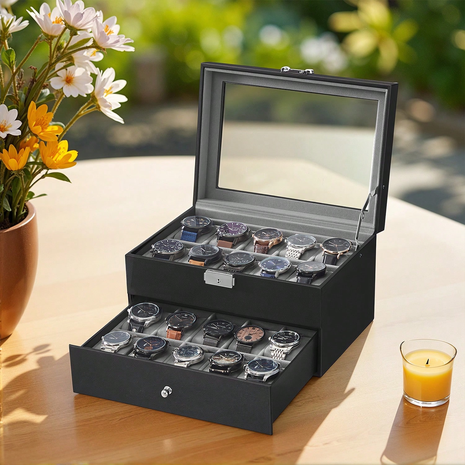 20-Slot Watch Box with Glass L - огляд і ціна Watch Display Box